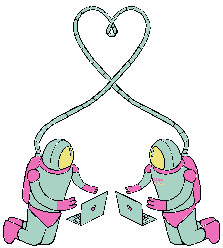 astronauts with laptops making a heart