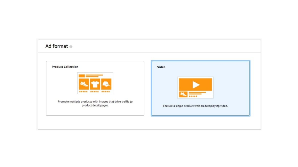 screenshot of the ad format options in Amazon
